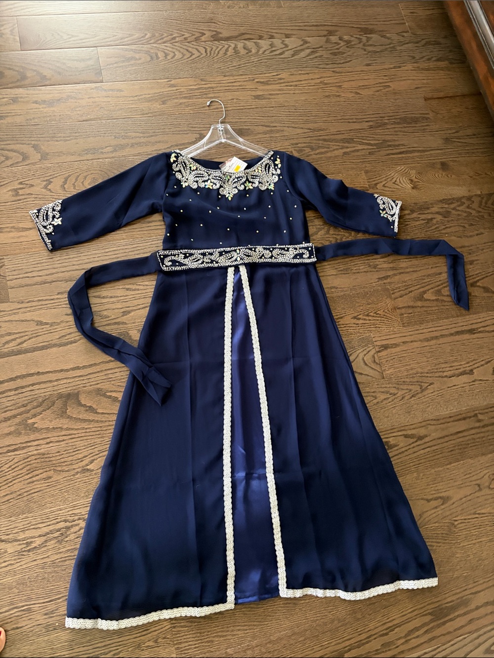 Navy Beaded Embroidered anarkali dress with beaded sash